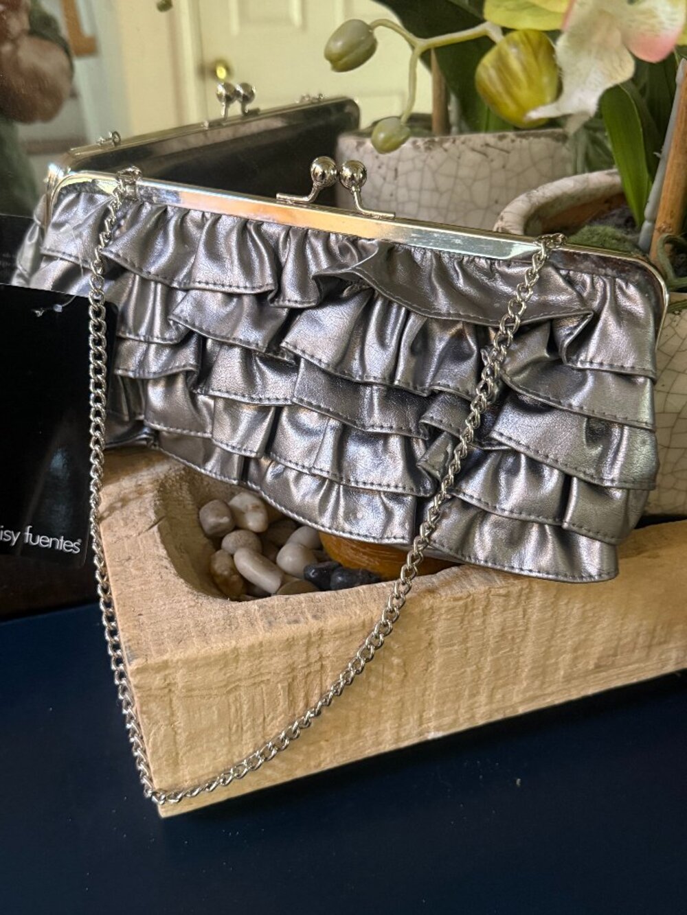 Daisy Fuentes Silver/Pewter Ruffle Clutch